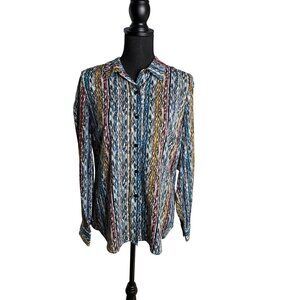 Liverpool Women's Arrow Ikat Multicolor Long Sleeve Blouse S NWT